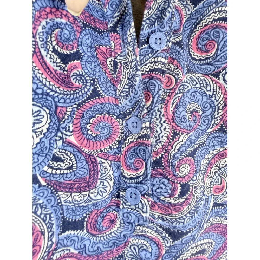 T by Talbots Pink Blue Paisley 3 Button V Neck Long Sleeve Pullover Top L Collar